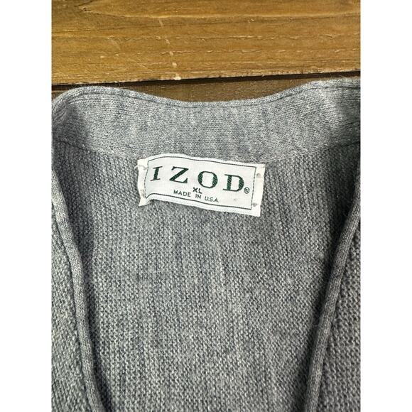 IZOD Vintage Cardigan Sweater Gray V-Neck Logo Button Acrylic Made In USA Sz XL - Picture 6 of 10